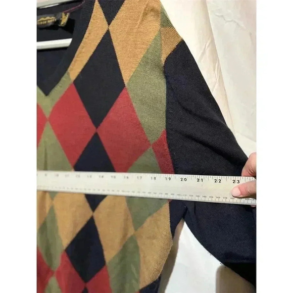 Eildon Hills Argyle Extrafine Merino Wool VNeck Sweater Multicolor  L Academia - Picture 7 of 9